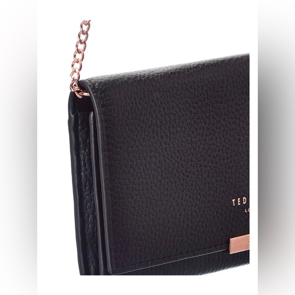 NWT Ted Baker Janet Black Pebble Leather Matinée Wallet On Rose Gold Metal Chain - Picture 12 of 12